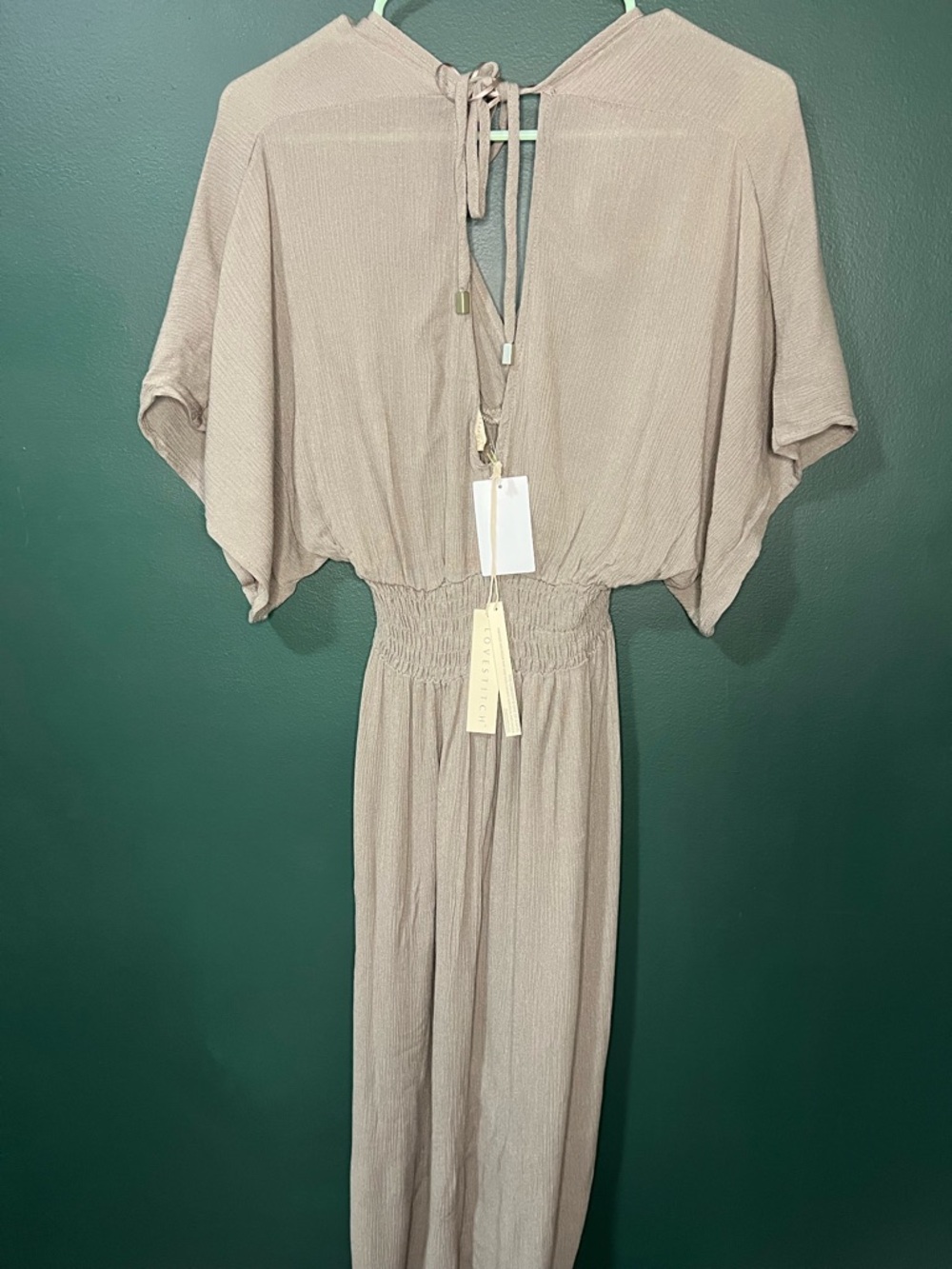 NWT - S/M - Women's Taupe V-Neck Smocked Waist Maxi Dress - No longer sold